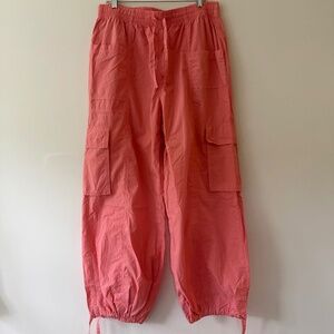 Aerie Go For It High waisted Cargo Pant Utility NWT Coral Pockets Pullon LARGE